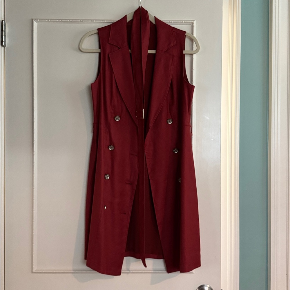 White House black market double breasted linen coat dress